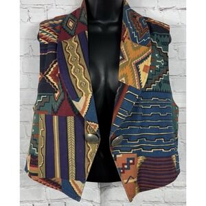 WRAPS Vintage‎ Southwestern Tapestry Open Vest Women's Size Large Multicolor